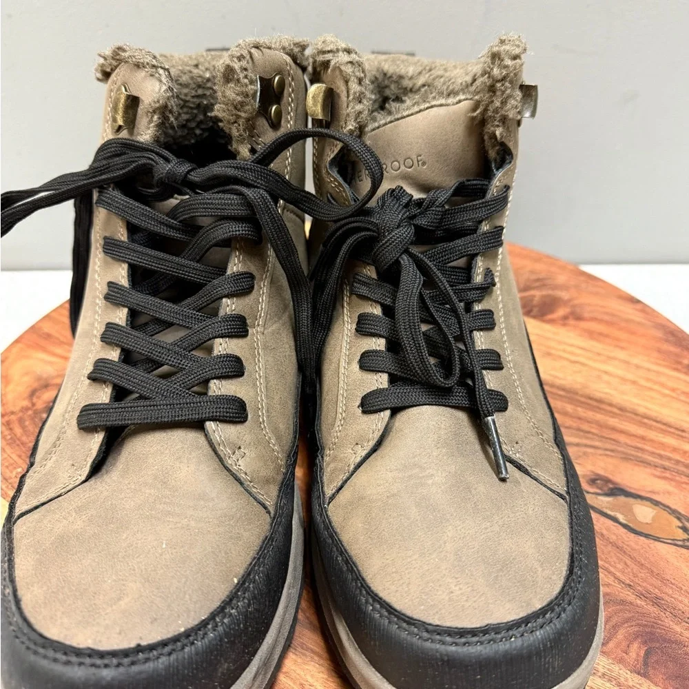 Weatherproof Mens Faux Fur Lined Duck Boots Taupe Brown Black High Top Lace Up